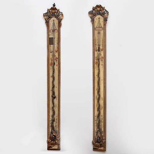 Pair of Napoleon III Painted and Parcel-Gilt Barometers