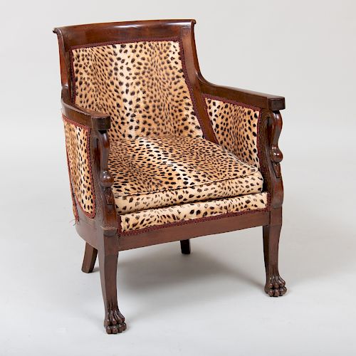 Empire Style Carved Mahogany Bergère