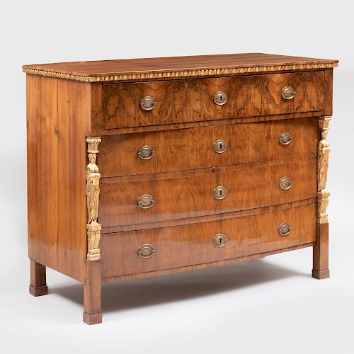 Austrian Neoclassical Walnut and Parcel-Gilt Chest of Drawers