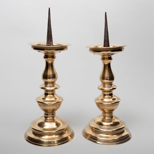 Pair of Continental Baroque Bronze Pricket Sticks