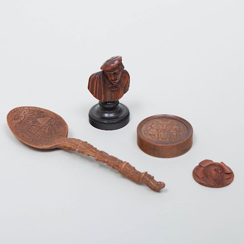 Group of Four European Carved Wood Objects