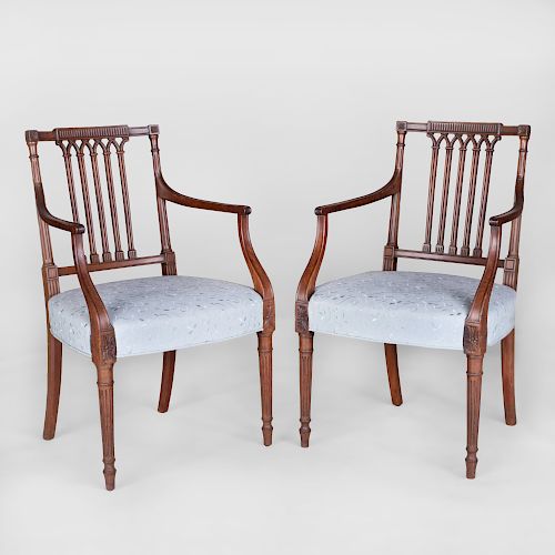 Pair of George III Carved Mahogany Armchairs