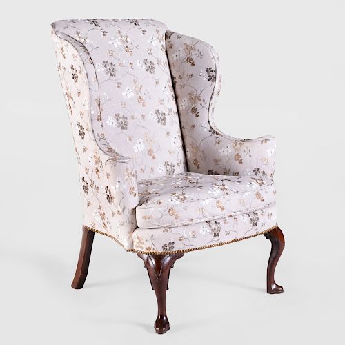 George III Carved Mahogany Wing Chair