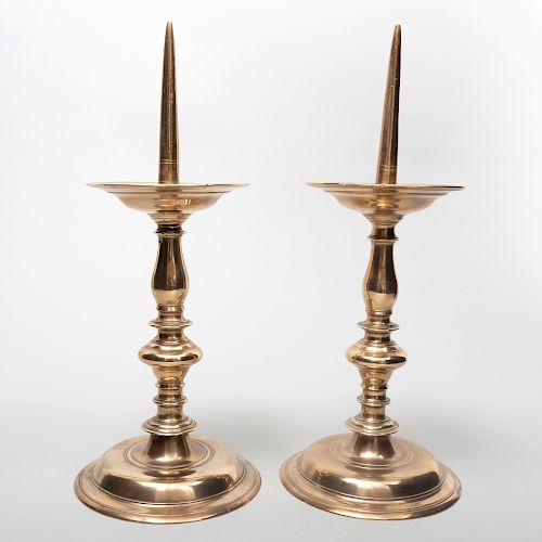 Pair of Netherlandish Baroque Bronze Pricket Sticks