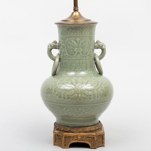 Chinese Porcelain Ming Style Longquan Type Vase Mounted as a Lamp