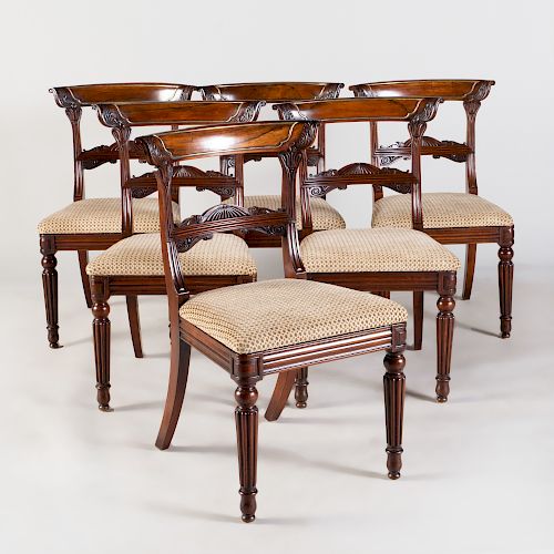 Set of Six Regency Brass-Mounted Rosewood and Caned Dining Chairs