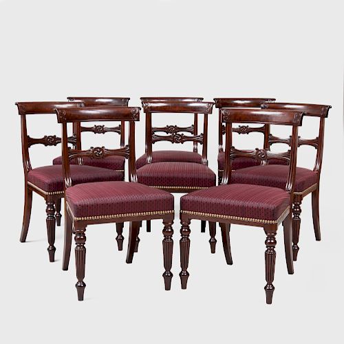 Set of Eight Regency Carved Mahogany Side Chairs  