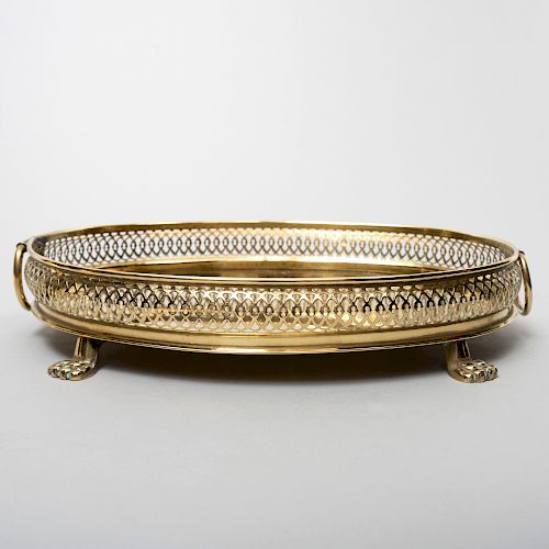 English Brass Oval Pierced Footed Tray