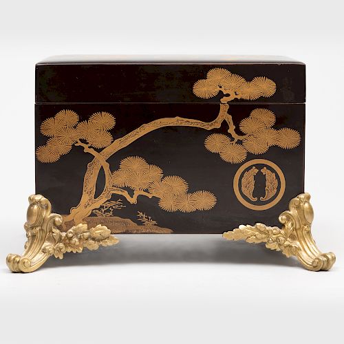 Japanese Gilt-Metal-Mounted Lacquer Box and Cover