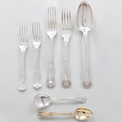 Assembled George IV and Victorian Silver Flatware Service in the 'Kings' Pattern 
