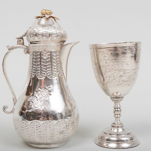 Turkish Silver Coffee Pot and a Goblet