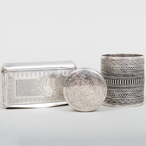 French Silver Box and Two Egyptian Silver Vessels