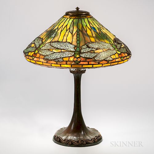 Tiffany Studios "Dragonfly" Shade Table Lamp with Bronze Base