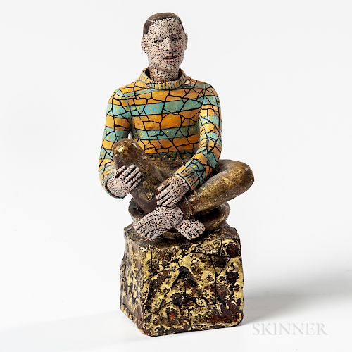 Richard Cleaver (American, b. 1952) Seated Man   Ceramic Sculpture