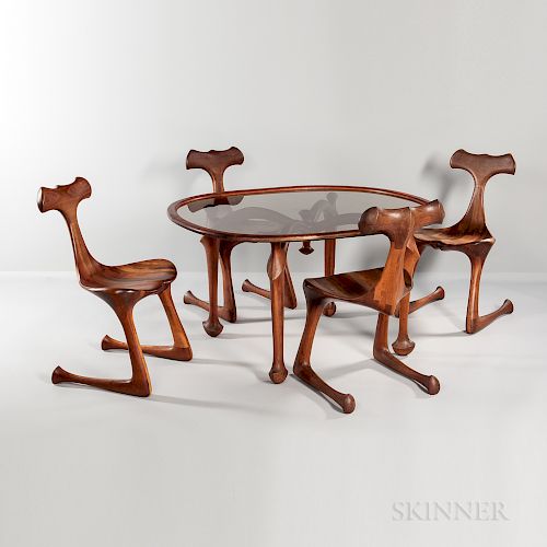 Four Hunter Studios Side Chairs and Glass-top Oval Table