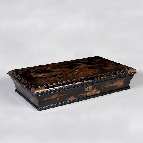 Large Japanese Export Lacquer 'Peacock' Box and Cover