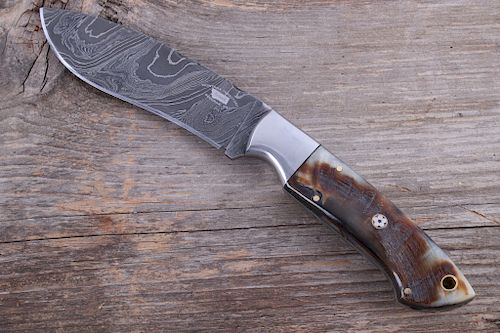 M.T. Knives Rams Horn & Damascus Recurve Knife