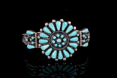 Navajo Petite Point Fox Turquoise Bracelet