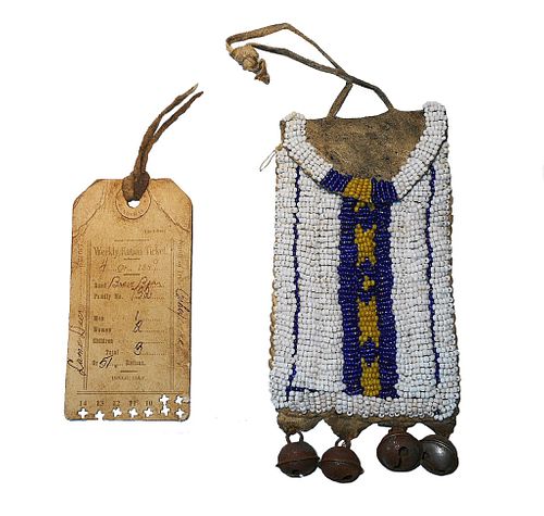 Cheyenne Beaded Pouch & Ration Ticket c. 1889