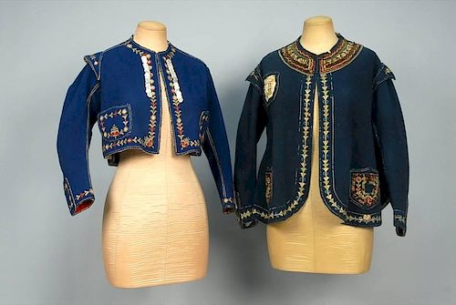 TWO EMBROIDERED WOOL JACKETS, FRENCH, c. 1870.