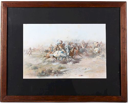 Original CM Russell Chromolithograph Custer Fight