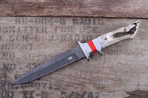 M.T. Knives Sambar Stag & Jasper Damascus Knife