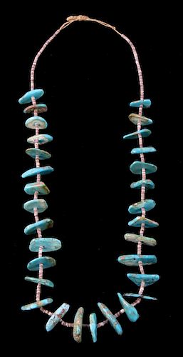 Early Navajo Royston Turquoise & Heishi Necklace