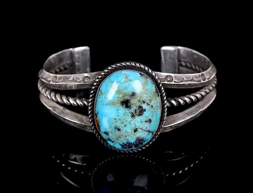 Navajo Silver and Kingman Turquoise Bracelet