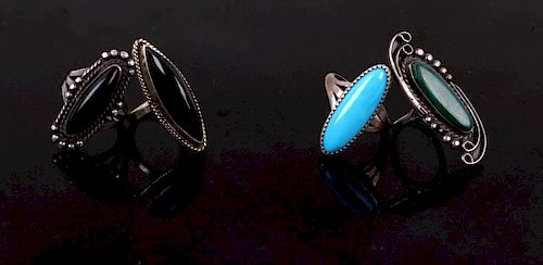 Navajo Old Pawn Set Of Four Turquoise & Onyx Rings