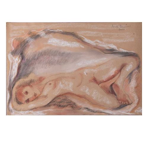 Firmado Anette Nancarrow. Desnudo de mujer. Técnica mixta. Enmarcado. 34 x 50 cm