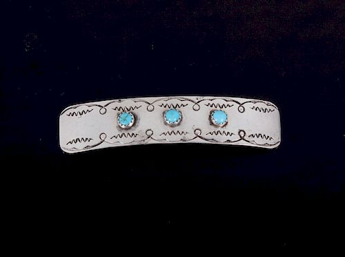 Navajo Silver and Turquoise Hair Barrette