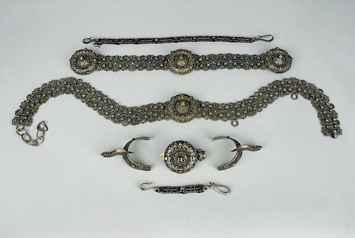 SET of PIERCED METAL ACCESSORIES, SPURS and BUTTONS, HUNGARIAN, LATE 19th - EARLY 20th C.