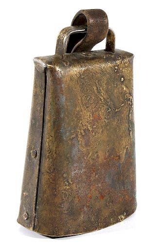 Antique Brass Cow Bell w/ Leather Strap