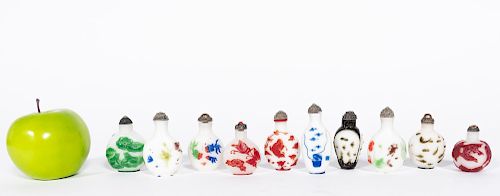 Ten Chinese Peking Glass Snuff Bottles