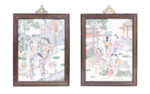Two Chinese Porcelain Framed Figural Plaques