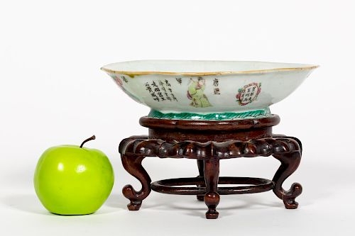 Chinese Lozenge Form Bowl Attached to Stand