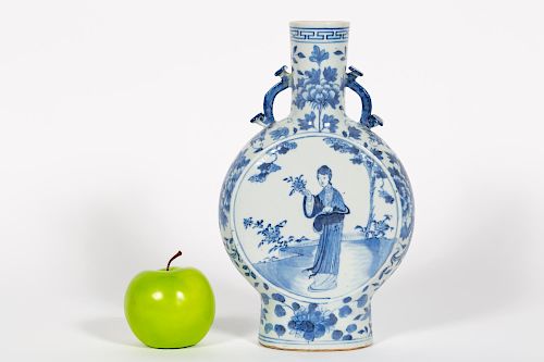 Chinese Blue & White Porcelain Moon Flask Vase