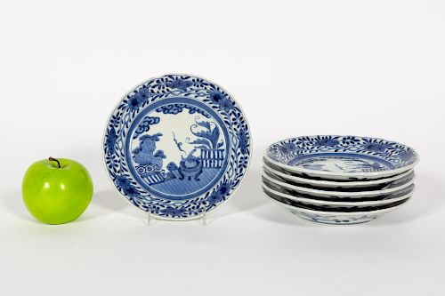 Set of 6, Chinese Qing Hua Porcelain Shallow Bowls
