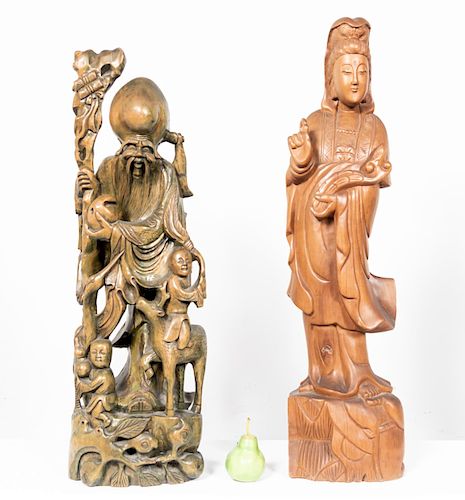 Two Substantial Carved Hardwood Figural Statues