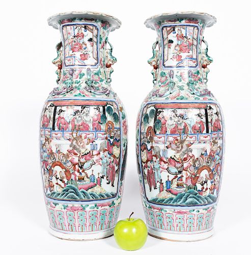 Pair, Tall Chinese Export Famille Rose Vases