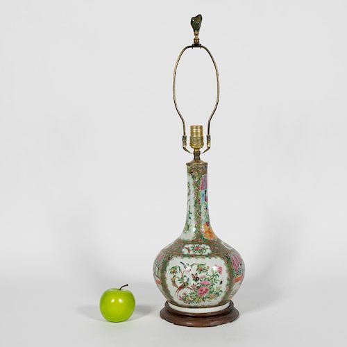 Chinese Rose Medallion Bottle Mounted as a Lamp