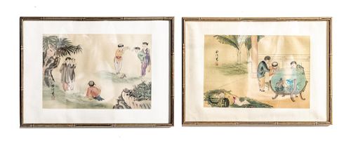 Pair, Chinese Watercolors on Silk