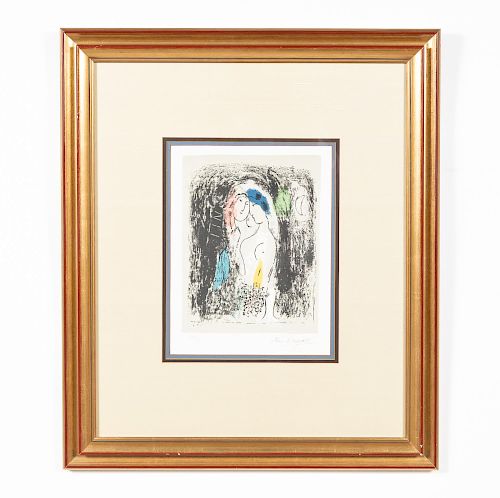 Marc Chagall, "Lovers in Grey", Color Lithograph