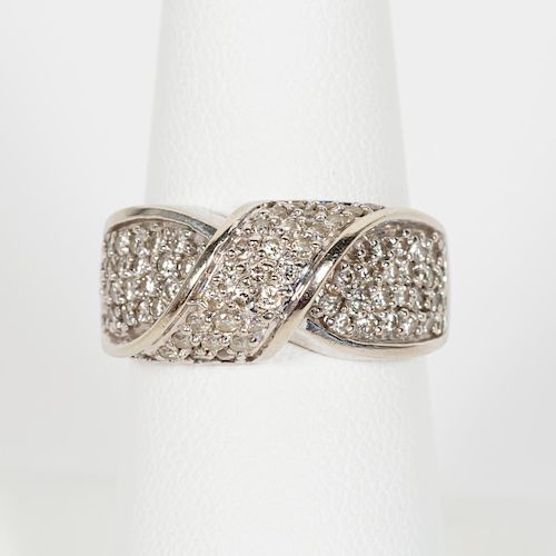 14k White Gold & Pave Diamond "X" Motif Ring