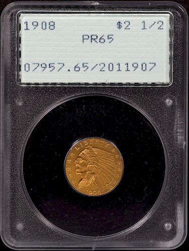 1908 $2.5 Indian Gold PR 65 PCGS Graded Coin