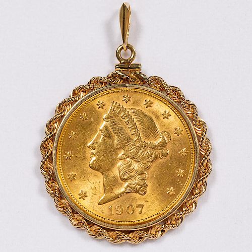 1907 Gold $20 Liberty Head Coin Pendant
