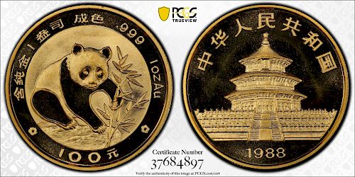 1988 100 Yuan Gold Panda Chinese Coin, MS69