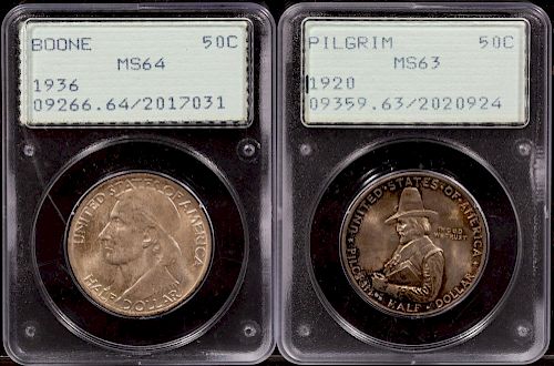 2 PCGS Graded Silver Half Dollars, Boone & Pilgrim