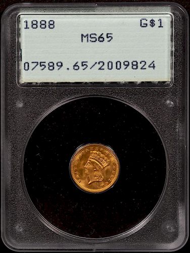 1888 $1 Gold Indian Princess Coin, PCGS MS 65