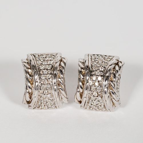 Pair, John Hardy White Gold & Diamond Earrings